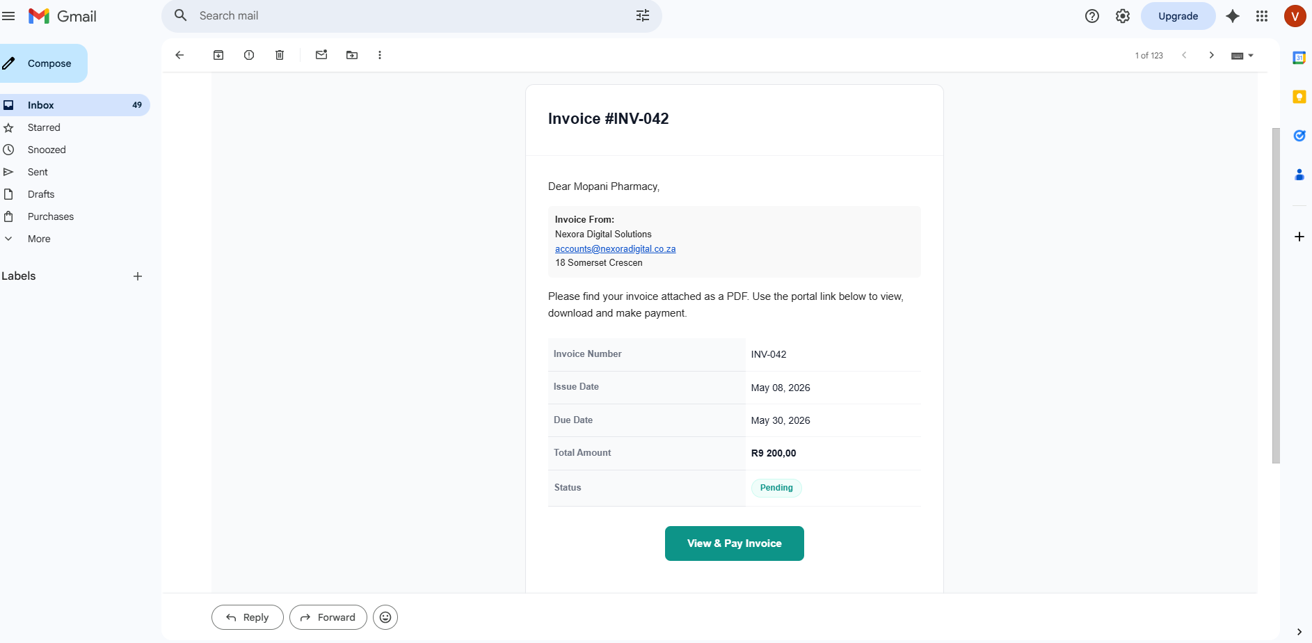 Client receiving the invoice email