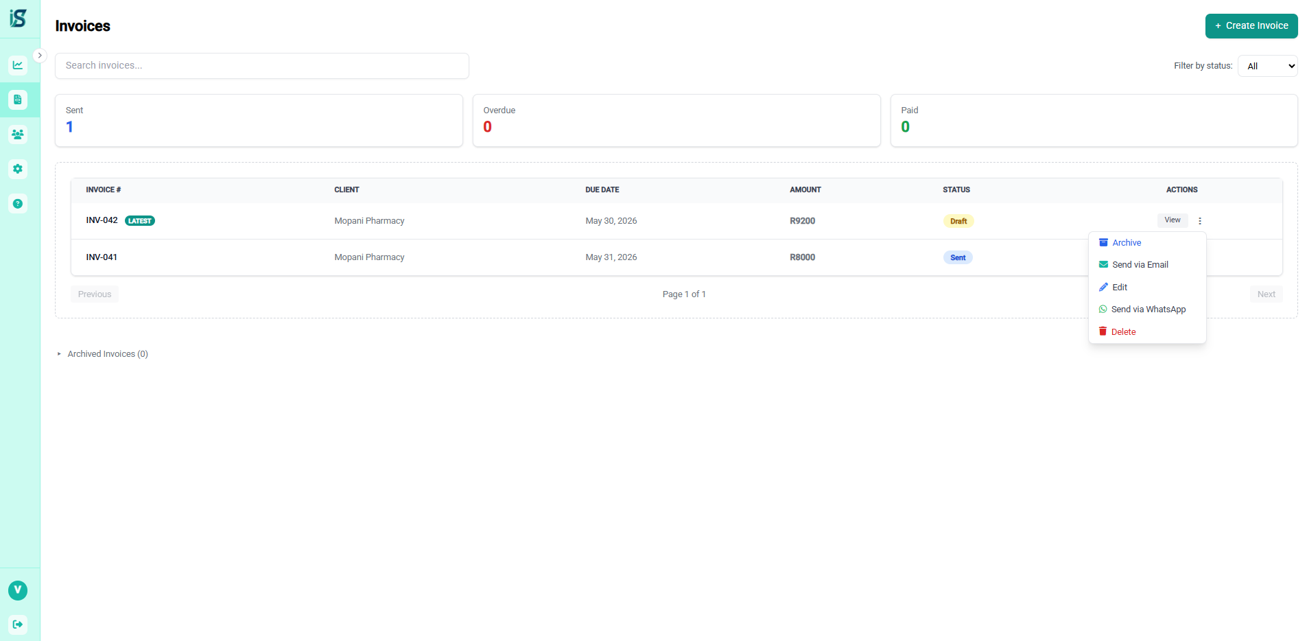 Sending an invoice from Invoiceserve