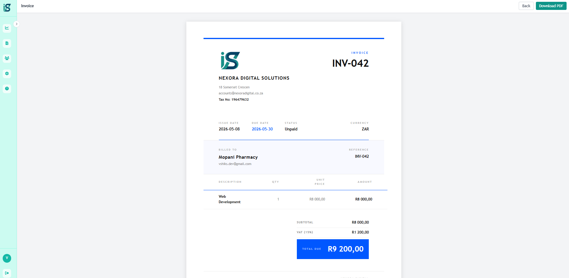 Previewing an invoice in Invoiceserve